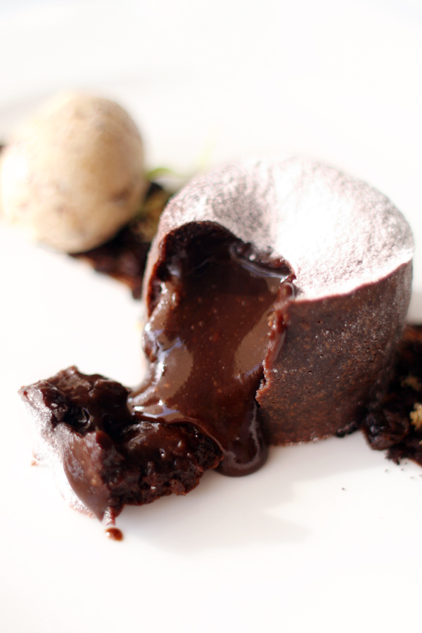 Chocolate fondant with rum and raisin gelato