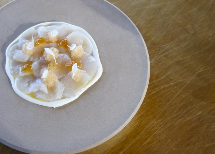 Raw sea scallops dory caviar, crème fraîche, citrus ($26)