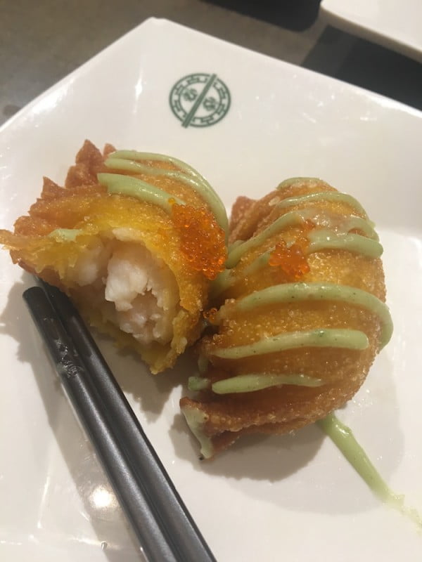 Wasabi salad prawn dumpling