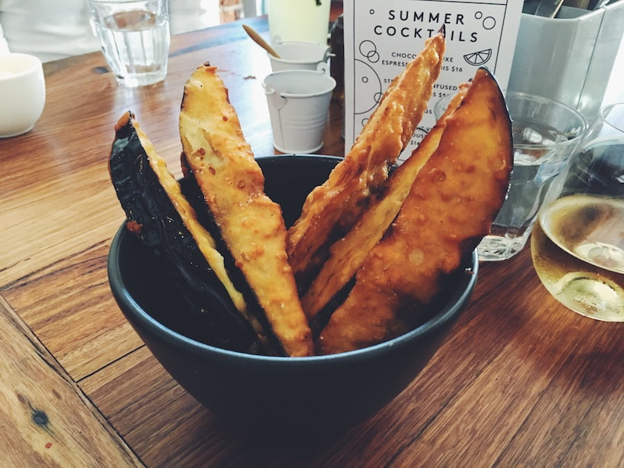 small print pizza bar's eggplant chips