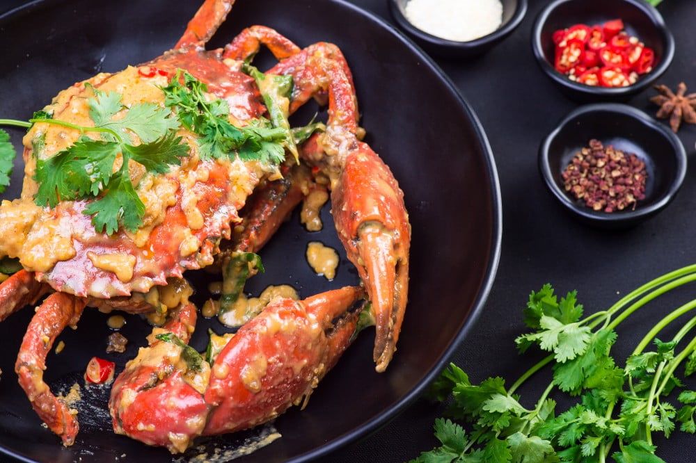 Mud crab with salted egg yolk sauce