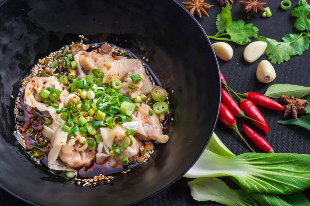 Shanghai pork wonton in chilli sauce