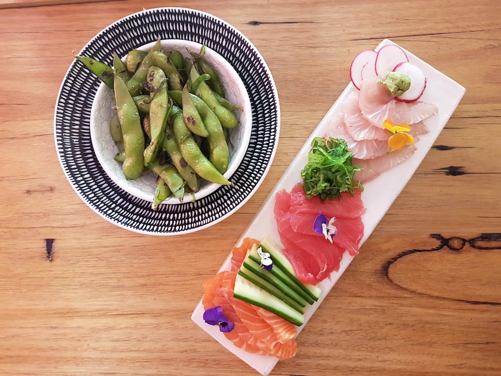 Ms Elwood Edamame and Sashimi Platter Ms Elwood-Edamame-Sashimi