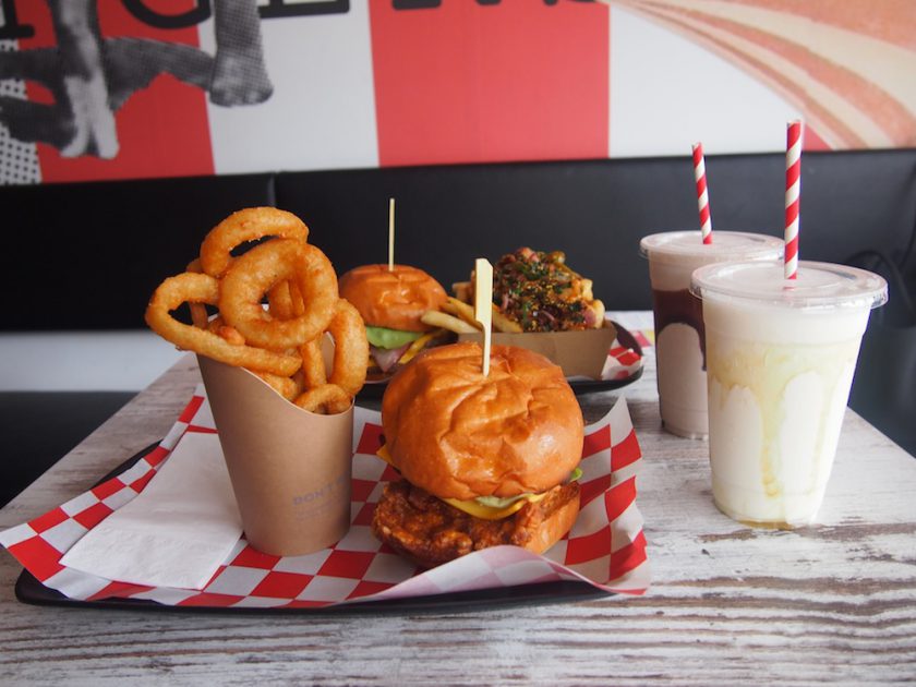 Sideshow Burgers Meal - Burgers, onion rings, milkshake