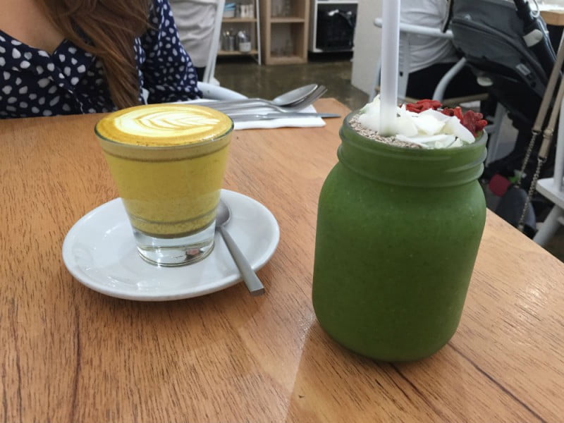 Matcha smoothie and turmeric latte