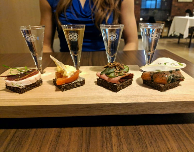 Denmark House Aquavit Flight and Smørrebrød