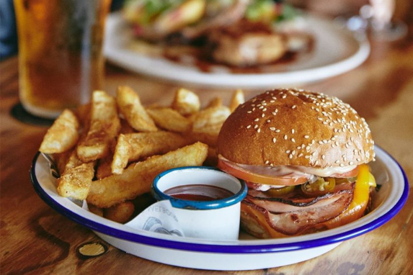 Burger and chips at Grosvenor Hotel