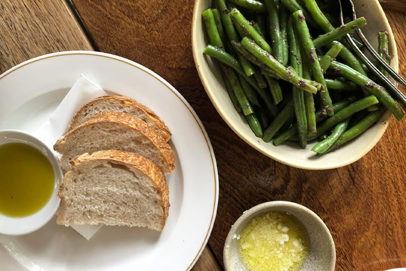 Green beans with olive tapanade and Yarra Valley feta at Coombe Yarra Valley