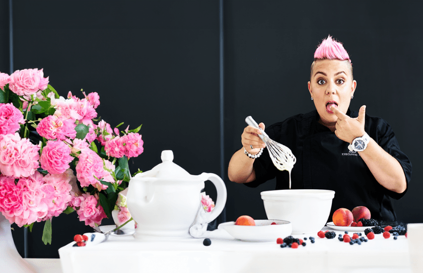 Anna Polyviou with dessert onboard The Jackson