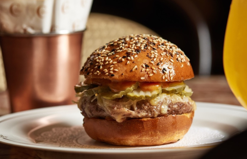 Aged Wagyu cheeseburger from sydney CBD the charles brasserie cocktails and wine