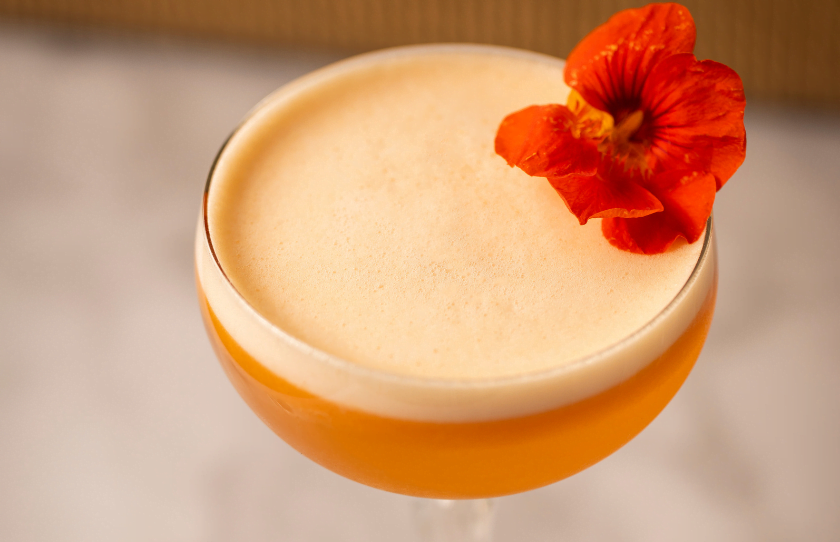 Mayahuel cocktail" - named after the revered goddess of Agave, the blend of Sesion Blanco Tequila, Mezcal, Aperol, passionfruit, lemon, agave and egg white “delivers an enticing and refreshing sour-style libation