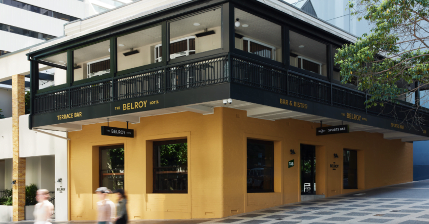 Yellow and green colour exteriors of newly refurbished The Belroy Hotel.