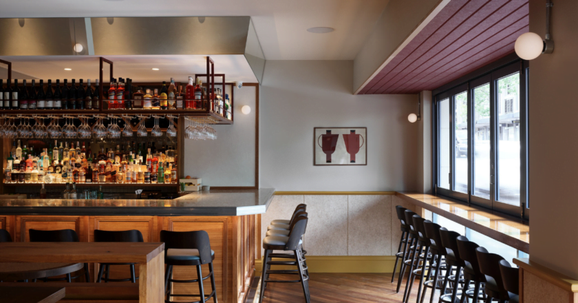 Bar and wood finished interiors of new North Sydney restaurant Folly's Bar & Bistro.
