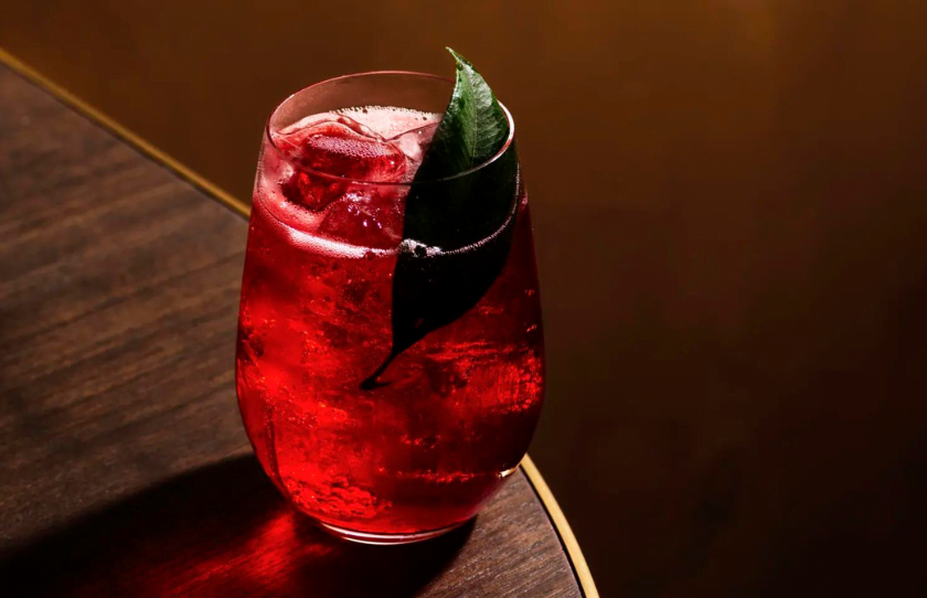 Waratah Spritz, made with Rhubi Mistelle, Archie Rose vodka, watermelon wine and vanilla