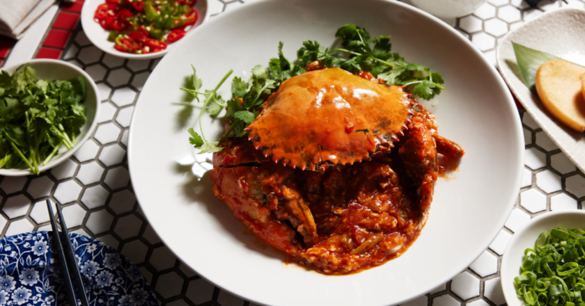Fully dressed mud crab with sauce at Jinja Mud Crab Month