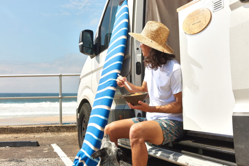 Customer sitting in van at Bondi with DOPA.