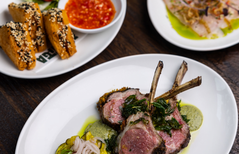 Selection of steak, prawn toast and crudo at Bartiga.