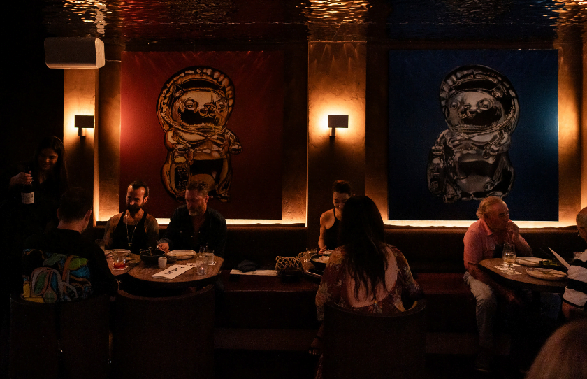 Tanuki Double Bay dark moody restaurant interior.