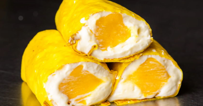 Messina Eats Wonderbao Mango Pancake - mango sorbet & whipped cream wrapped in house-made mango crêpes.