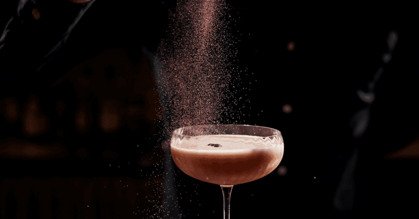 Henry G's Manly sprinkling flavoured dust on cocktail