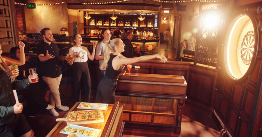 Flight Club Group Playing Darts