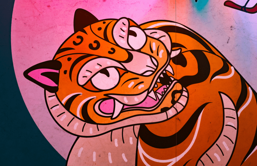 Tiger mural on table