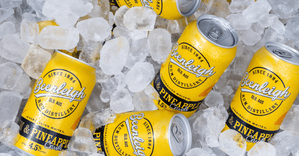 Image of Beenleigh pineapple and rum crush cans - August Drinks Guide