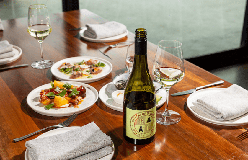 August Drinks Guide - Beresford Wines McClaren Vale bottle with food