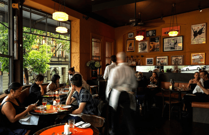 The image of Pellegrino 2000 inside with people sitting and waiters passing by - Best European Venues in Sydney