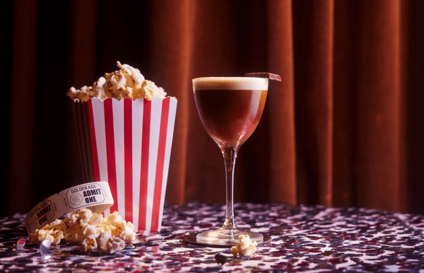 Golden Age cinema popcorn and STOLI vodka espresso martini