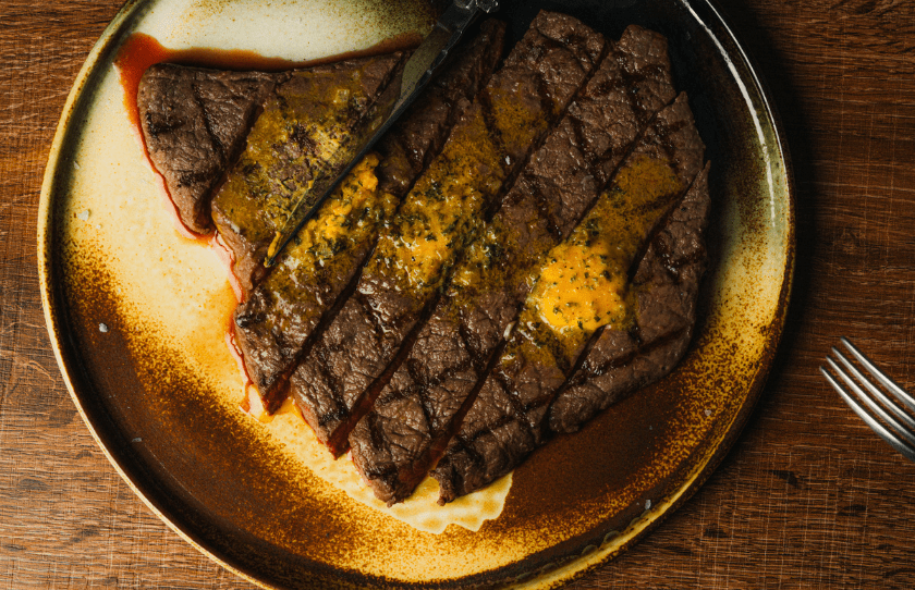 Steak at Teddy potts point on a gold plate