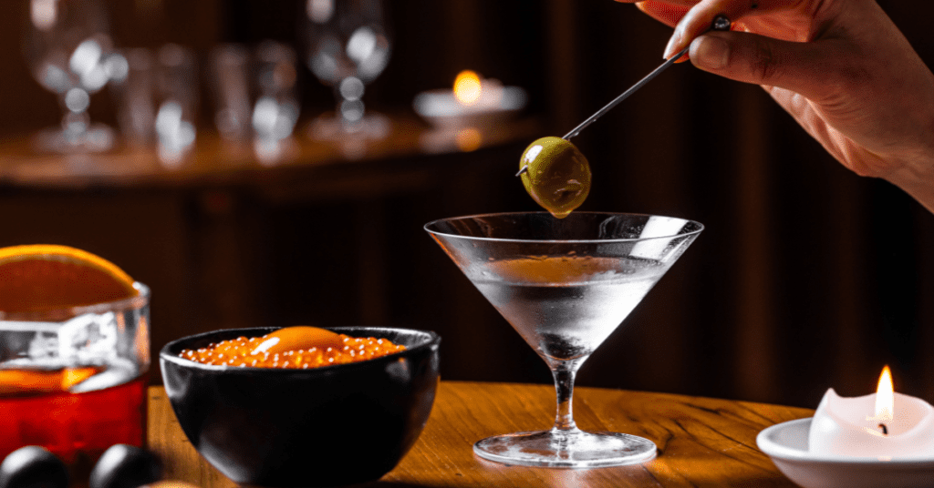 Martini with olive on a stick - Disco Pantera Tigra Quay Quarter