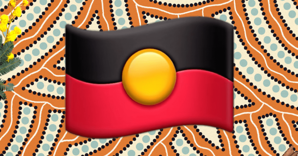 Aboriginal flag emoji with art background (by Janelle Burger)